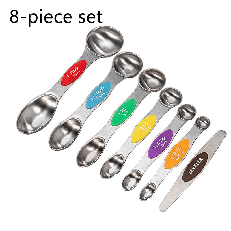 Kitchen Stainless Steel Magnetic Suction Double Head Measuring Spoon 8-piece Set